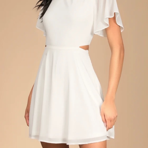 Lulus Blissful Love Ivory Cutout Mini Skater Dress White - Size XL - Picture 2 of 3